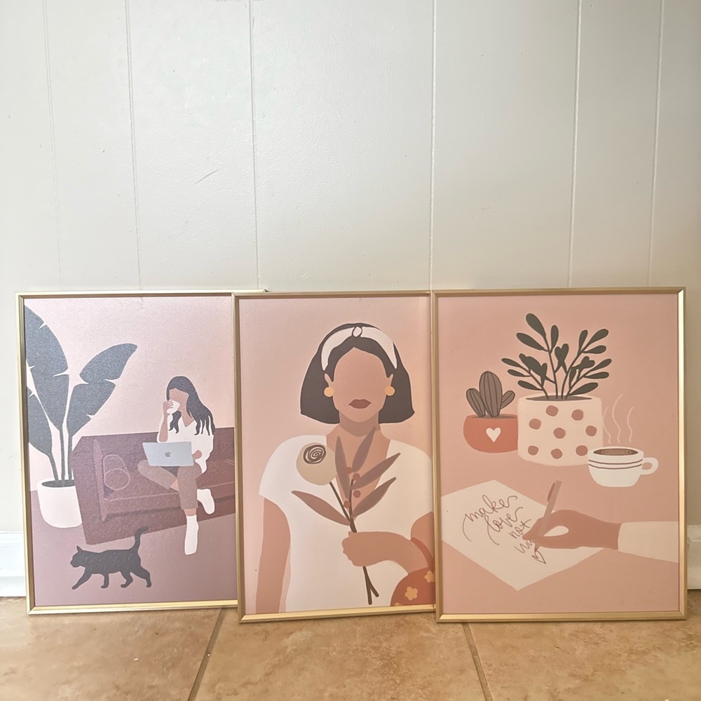 Modern Art Print Set with Gold Frames